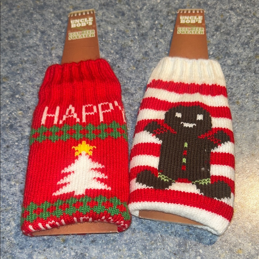 *Set of 2* Festive Ugly Beer Sweater Holiday Bottle Covers- New!